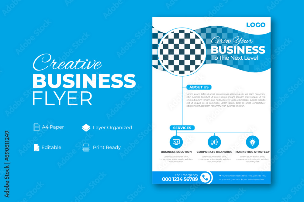 Business flyer design a4 template, Corporate flyer, fully editable, layer organized, blue, yellow, business, marketing, branding, advertise Business flyer design a4 template, Corporate flyer, fully editable, layer organized, blue, yellow, business, marketing, branding, advertise