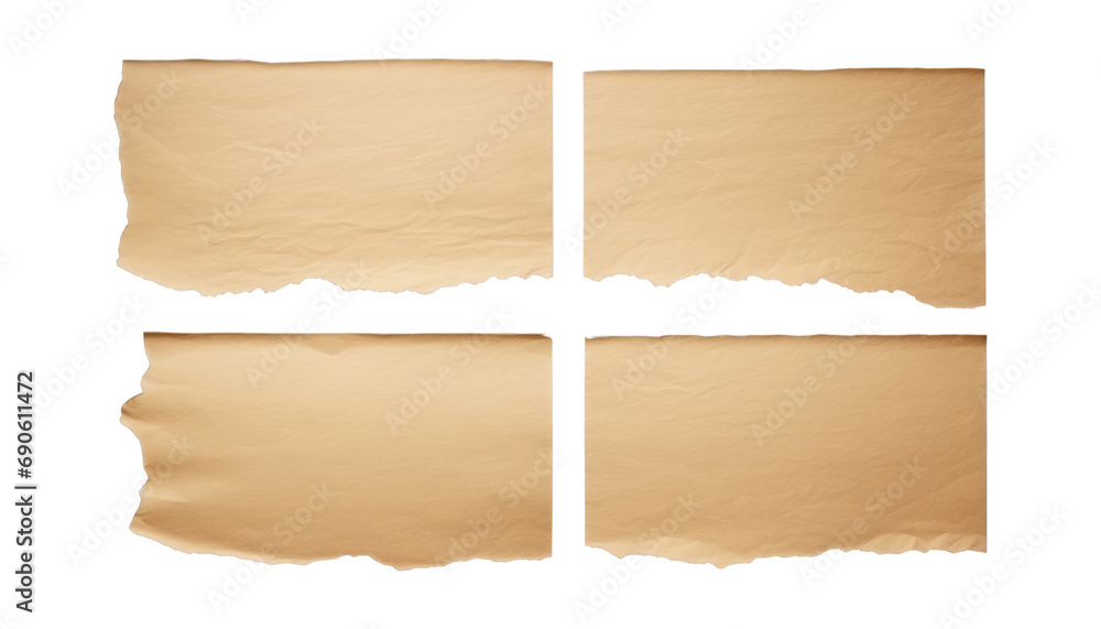 collection of brown paper torn isolated on transparent background cutout