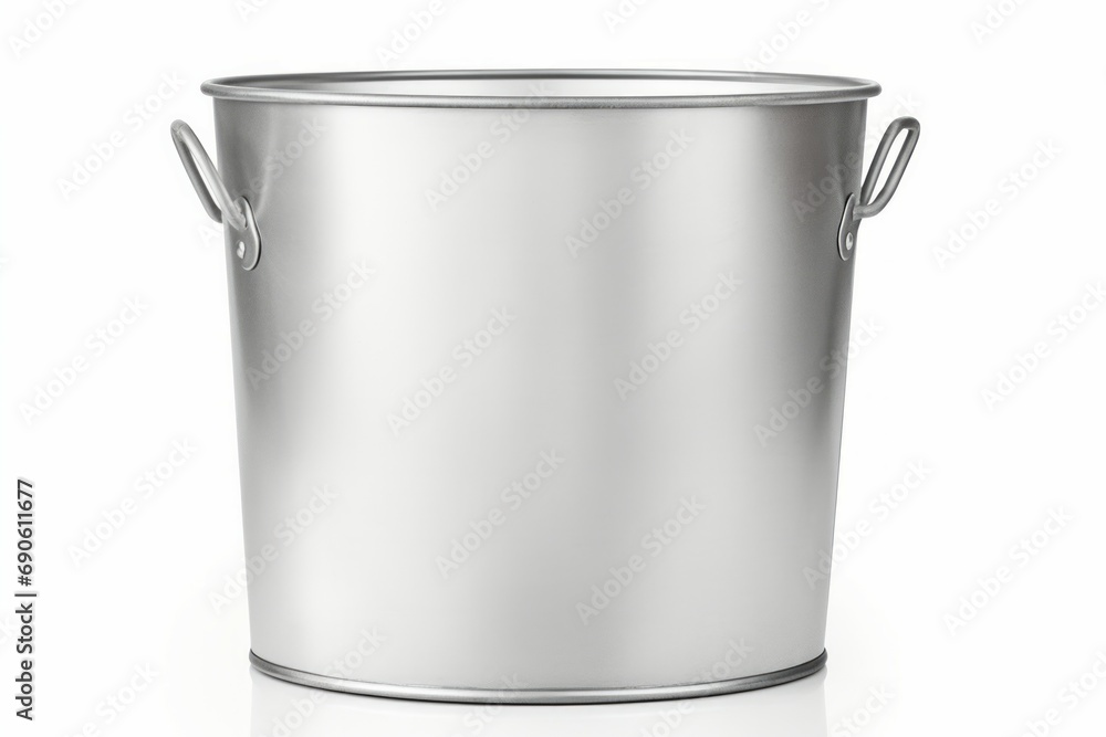 Front view of empty unpainted tin bucket isolated on white Front view of empty unpainted tin bucket isolated on white
