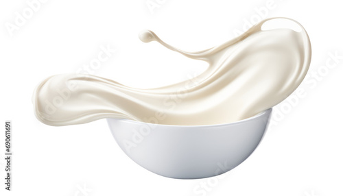 milk splash on bowl isolated on transparent background cutout