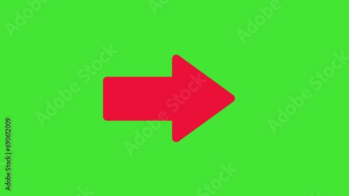 Bouncing red arrow pointing to the right on a green screen. 2D Animation.