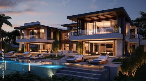 Luxury Home Exterior at Twilight © Classy designs