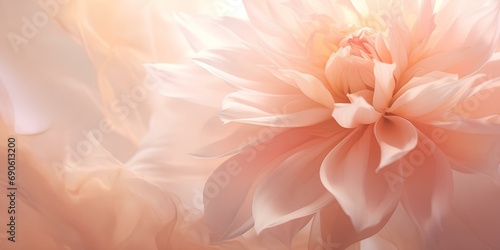 A beautiful blooming blooming flower on the background of peach fuzz, the color of the year 2024.