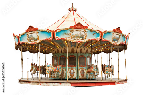 A Vintage Carousel in an Abandoned Fair isolated on a transparent background