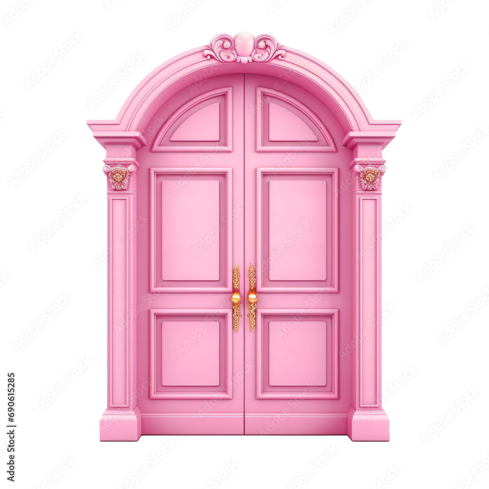 Pink door on isolated background