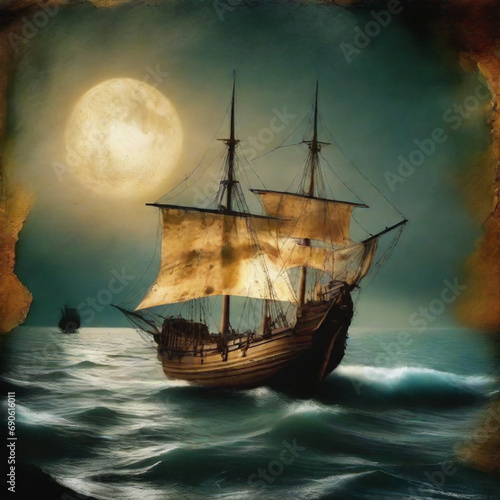 Ship with a full moon