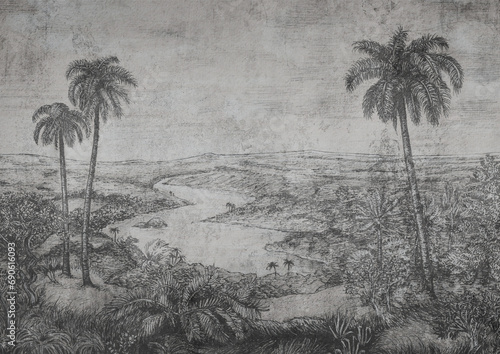 Obraz na płótnie Palms in the desert rustic wallpaper