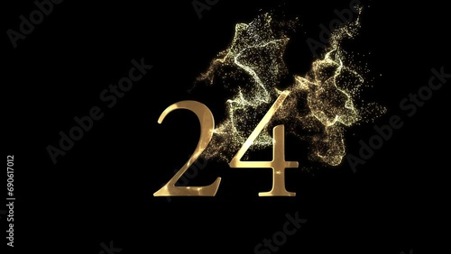 Golden number 24 from particles, numbering, twenty four, golden numbers, alpha channel photo