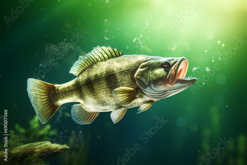 Peixe verde nadando no lago com iluminação verde - Papel de parede 