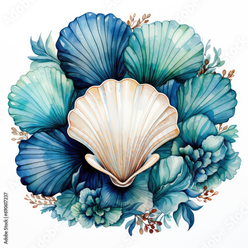 watercolor Seashell beach clipart  Generative Ai