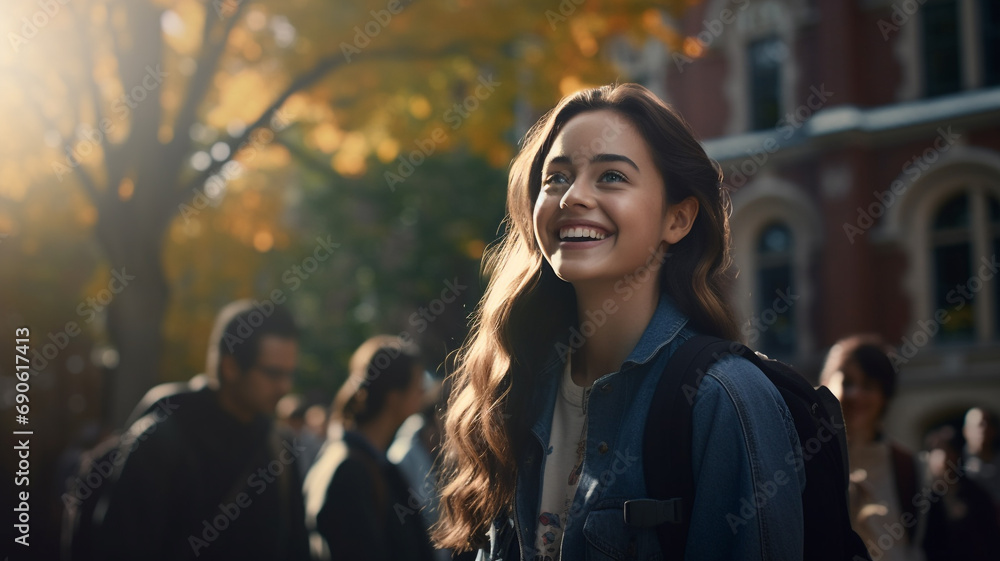a happy and smiley student in a campus - obrazy, fototapety, plakaty 