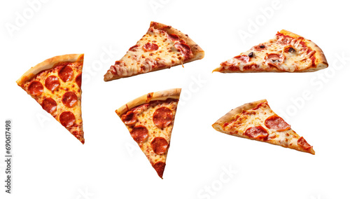 Collection of Pepperoni Pizza Slices Isolated on Transparent or White Background, PNG