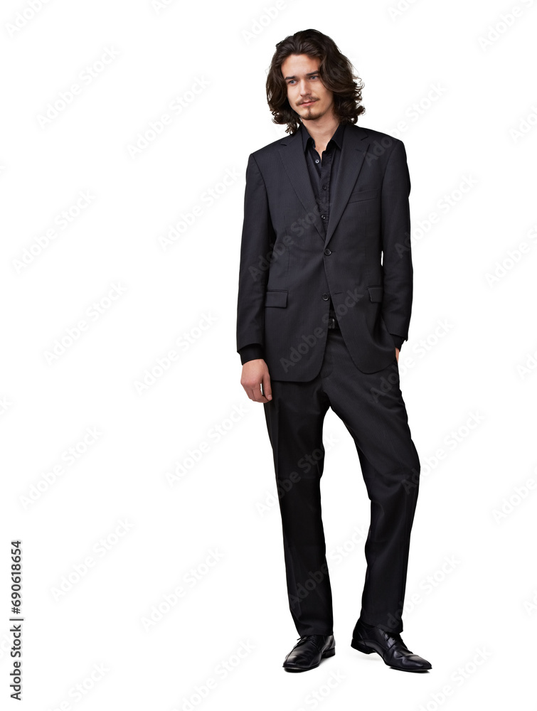 Fashion suit, thinking and studio man planning outfit choice, formal attire or decision for fancy, elegant or classy apparel. Smart clothes, mockup space or stylish model isolated on white background Fashion suit, thinking and studio man planning outfit choice, formal attire or decision for fancy, elegant or classy apparel. Smart clothes, mockup space or stylish model isolated on white background
