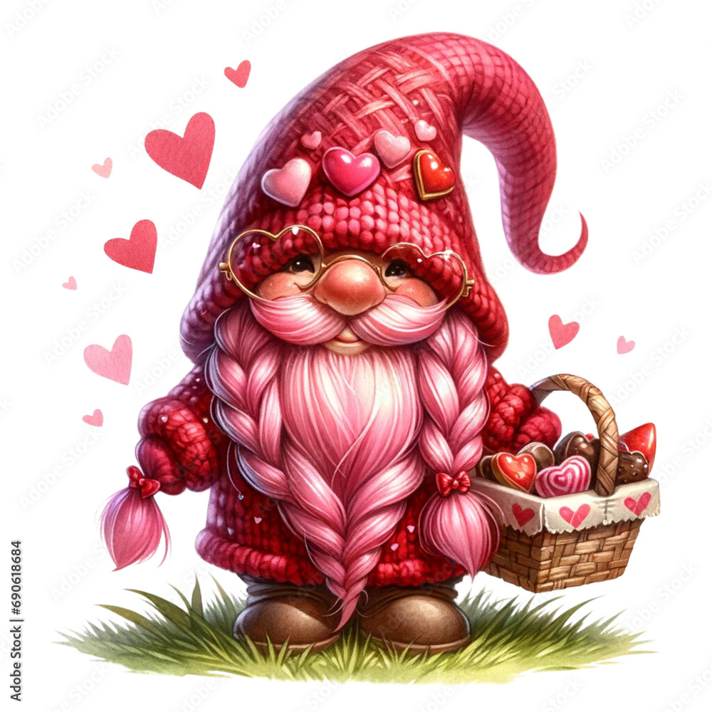 Cute Valentine's Day gnomes illustration. Watercolor hand painted gnome girl and boy with red and pink heart, isolated on white background. Holiday card design. Cartoon style. Cute Valentine's Day gnomes illustration. Watercolor hand painted gnome girl and boy with red and pink heart, isolated on white background. Holiday card design. Cartoon style.