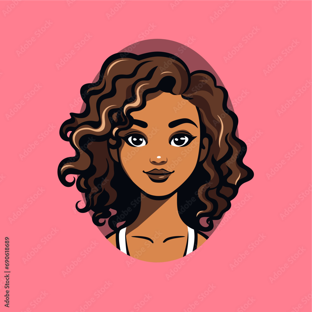 simple cute brown skin girl with curly hair icon simple cute brown skin girl with curly hair icon