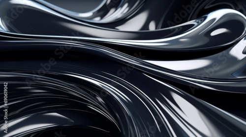 Liquid obsidian and silver melding together in a sophisticated 3D arrangement, crafting a sleek and abstract background captured in high-definition clarity.
