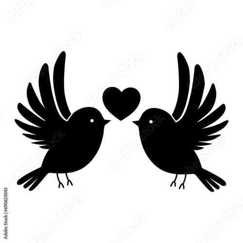 Silhouette of two birds with a heart on a white background. Vector illustration for Valentine's Day, wedding.Romantic greeting card. Love symbol.