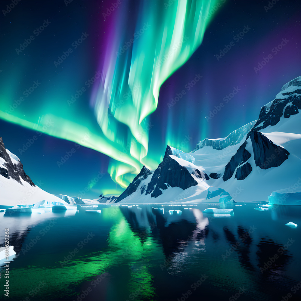 Southern Lights Symphony: Capturing the Enchanting Aurora Australis in Antarctic Skies. generative AI