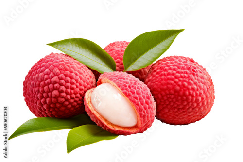 Lychee fruit composition with pulp and leaves png photo