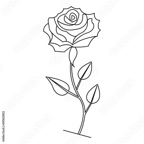 Rose flower continuous single line art drawing outline vector illustration minimalist design