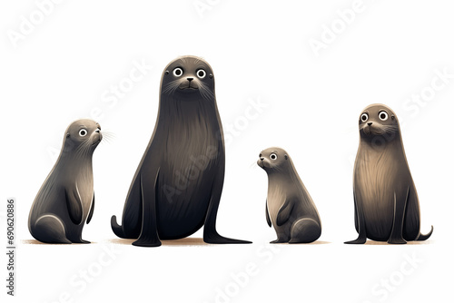 quirky fur seal drawings in mesoamerican style, black and grainy photo