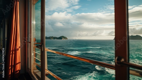 The Mesmerizing Seascape Captured from the Window of a Cruise Ship's Room. Generative AI photo
