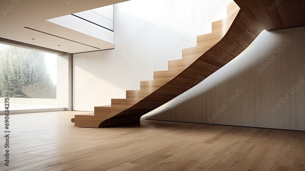 Obraz premium minimalistic wooden staircase in an empty room