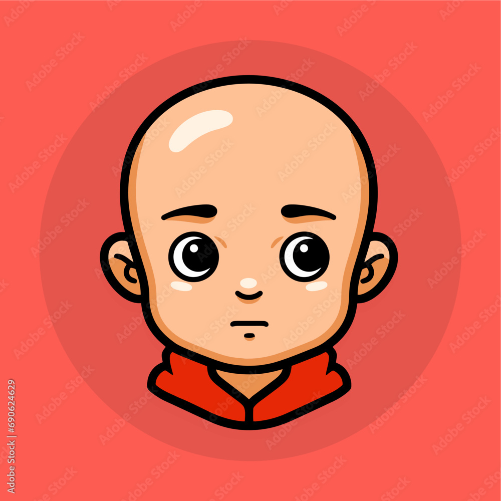 Cute Sick Bald Boy Icon Vector
