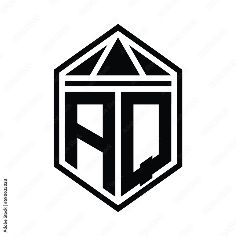 AQ Letter Logo monogram simple hexagon shield shape with triangle crown isolated style design AQ Letter Logo monogram simple hexagon shield shape with triangle crown isolated style design