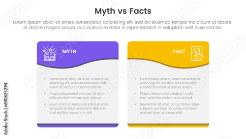 fact vs myth comparison or versus concept for infographic template banner with wave swirl curve table box with two point list information