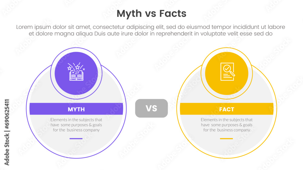 fact vs myth comparison or versus concept for infographic template banner with big circle and small circle badge with two point list information fact vs myth comparison or versus concept for infographic template banner with big circle and small circle badge with two point list information