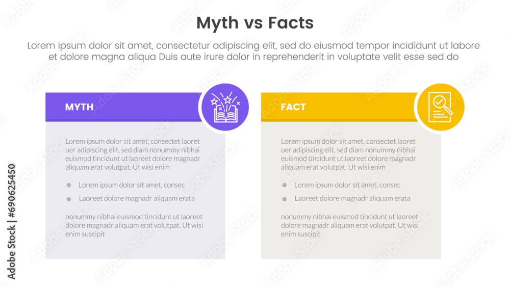 fact vs myth comparison or versus concept for infographic template banner with table box and circle badge with two point list information fact vs myth comparison or versus concept for infographic template banner with table box and circle badge with two point list information