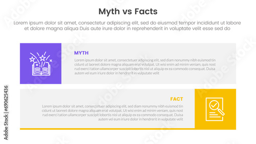 fact vs myth comparison or versus concept for infographic template banner with long rectangle box horizontal stack with two point list information