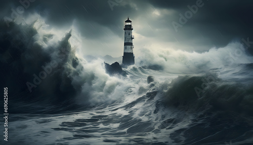 lighthouse in storm over the ocean