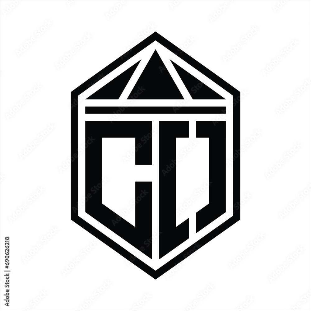 CO Letter Logo monogram simple hexagon shield shape with triangle crown isolated style design CO Letter Logo monogram simple hexagon shield shape with triangle crown isolated style design