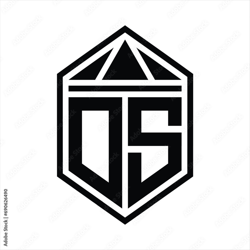 DS Letter Logo monogram simple hexagon shield shape with triangle crown isolated style design DS Letter Logo monogram simple hexagon shield shape with triangle crown isolated style design