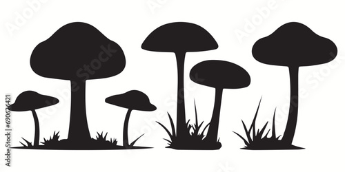 Mushroom silhouette and icon. Black flat color simple elegant Mushroom animal vector and illustration with white background.