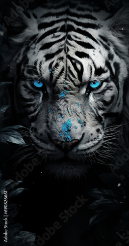 Tiger's face close-up in black and white © LAJT