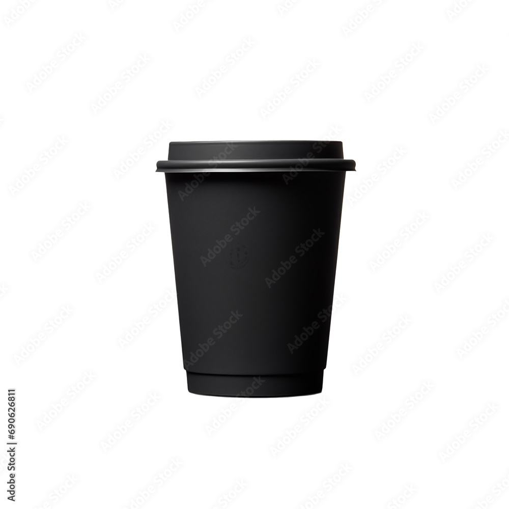 A sleek minimalist black paper cup, cut out - stock png. A sleek minimalist black paper cup, cut out - stock png.