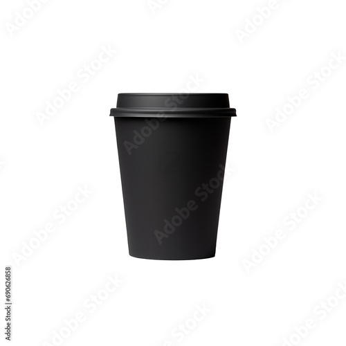 A sleek minimalist black paper cup, cut out - stock png.
