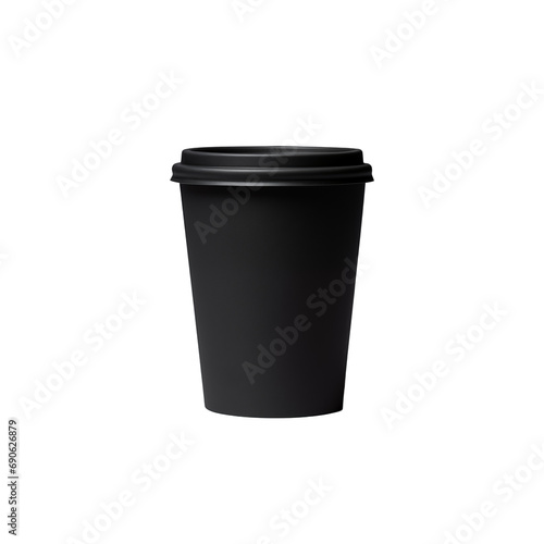 A sleek minimalist black paper cup, cut out - stock png.
