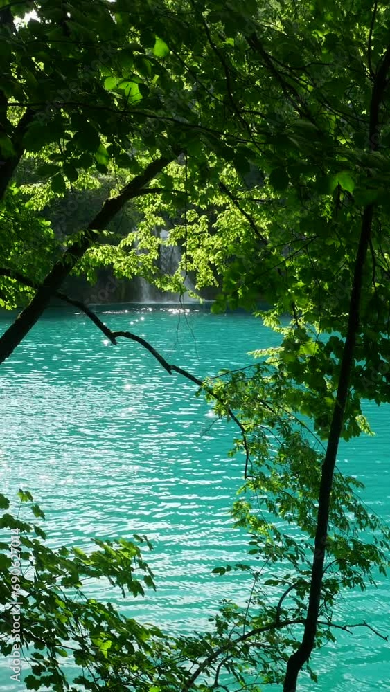 Waterfalls and Green Foliage and Turquoise Lake in Beautiful Plitvice Lakes National Park in Summer Waterfalls and Green Foliage and Turquoise Lake in Beautiful Plitvice Lakes National Park in Summer