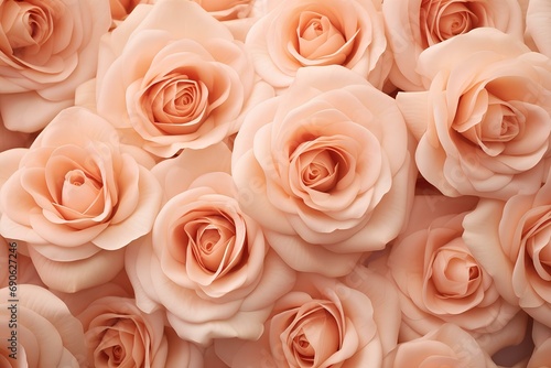 A background of many delicate peach fuzz roses. photo