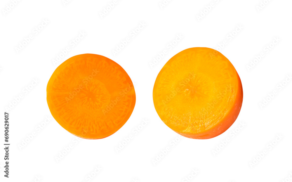 Fresh beautiful orange or yellow carrot slices isolated on white background with clippping path Fresh beautiful orange or yellow carrot slices isolated on white background with clippping path