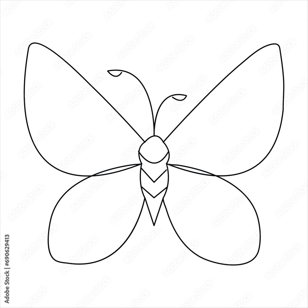 Fototapeta premium Butterfly one line art drawing continuous beautiful flying outline vector illustration design