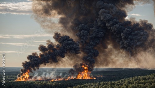 Black Smoke Rising from a Dense Forest