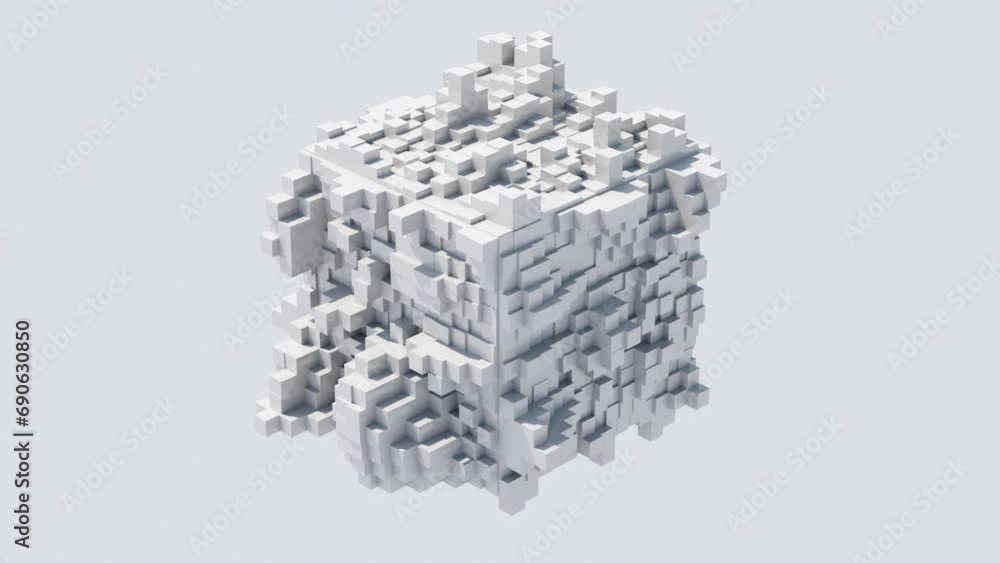White cube with block shapes. White background. Abstract animation, 3d render. White cube with block shapes. White background. Abstract animation, 3d render.