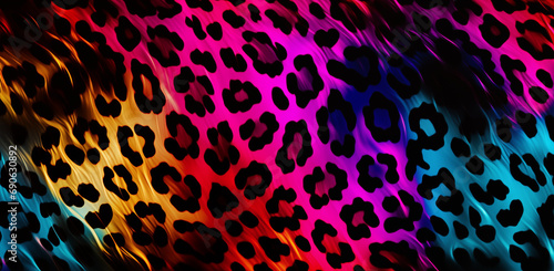 A colorful leopard print with black spots