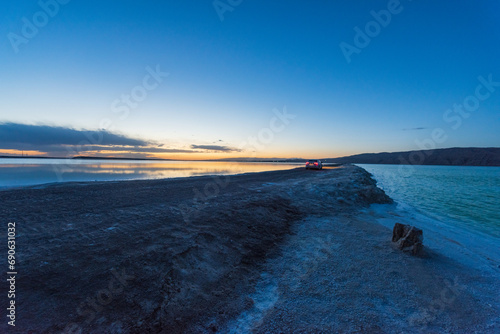 Blues scenery of Mangya Emerald Lake in Qinghai, China photo