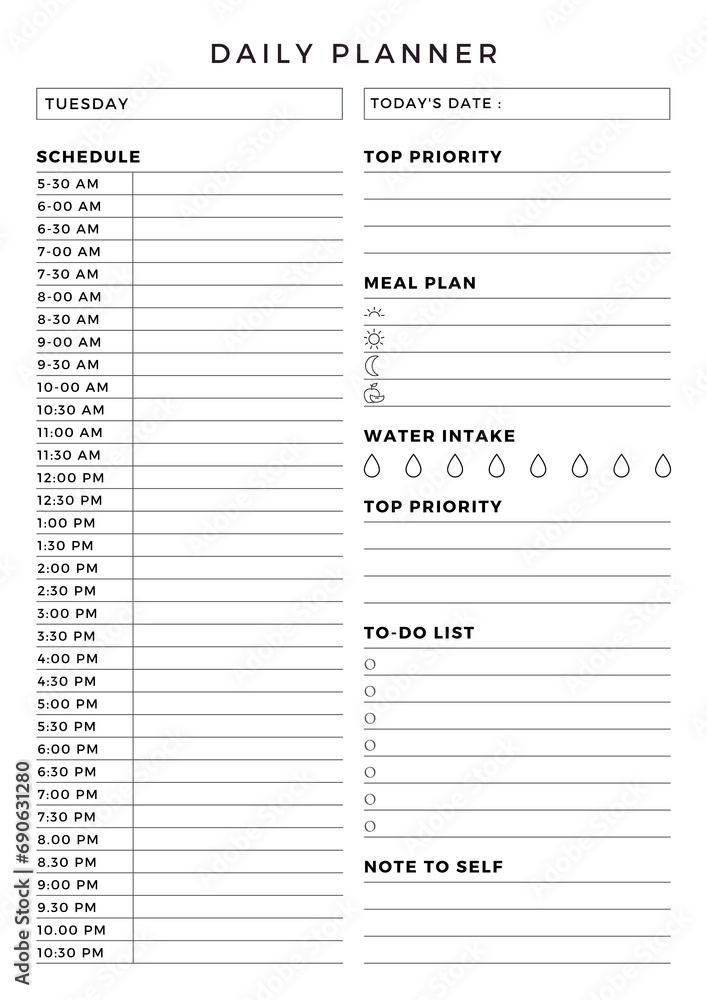 Daily Personal Planner. Minimalist planner pages templates Daily Personal Planner. Minimalist planner pages templates